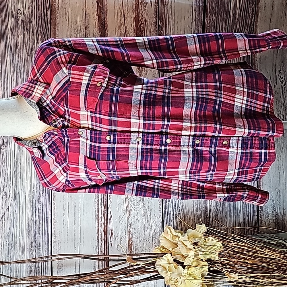 NEW JACHS GIRLFRIEND WESTERN STYLE LONG SLEEVE RED PLAID FLANNEL